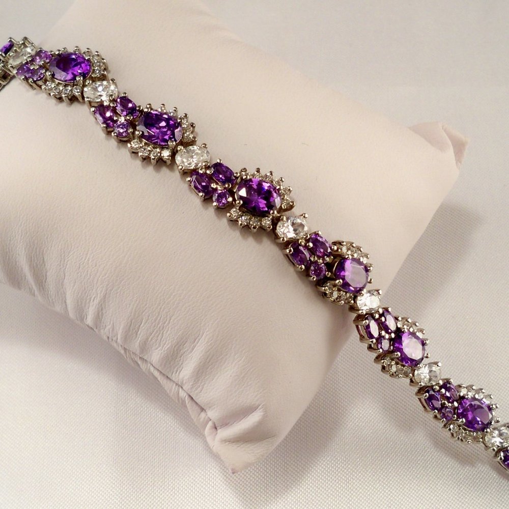NEW Purple Cubic Zirconias Silver Vintage DESIGNER Bracelet